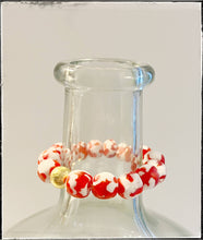 Load image into Gallery viewer, Red &amp; White Recycled Glass Bead Stretch Bracelet Brass: 7”

