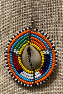 Small Masaai Beaded Earrings with a Cowrie Shell (B)