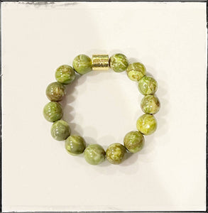 Green Turquoise Gemstone Beaded Stretch Bracelet : 7.5”