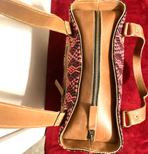 Load image into Gallery viewer, Pink &amp; Black Huipil Tote - Brown Leather
