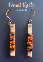 Load image into Gallery viewer, Leather Stick Earrings- Orange/Black
