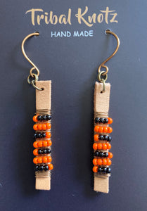 Leather Stick Earrings- Orange/Black