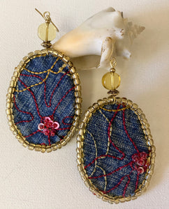 Denim Embroidered Earrings