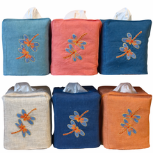 Load image into Gallery viewer, Mustard Color Linen Tissue Box Covers- Hand Embroidered
