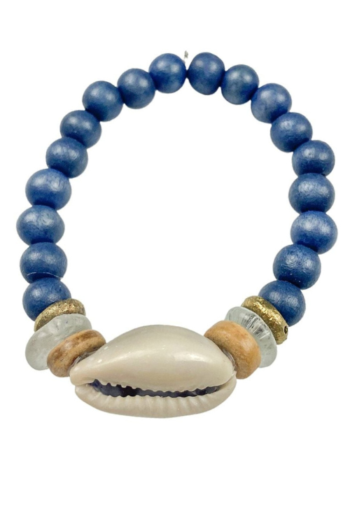 Indigo Cowrie Single Stack Bracelet