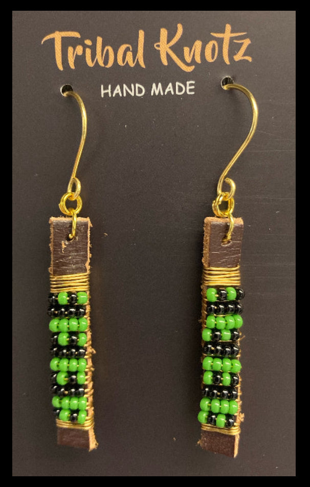 Leather Stick Earrings-Green