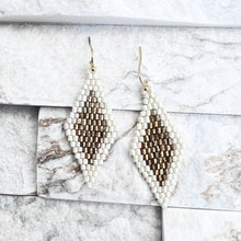 Load image into Gallery viewer, White &amp; Gold Seed Bead Diamond Shaped Earrings
