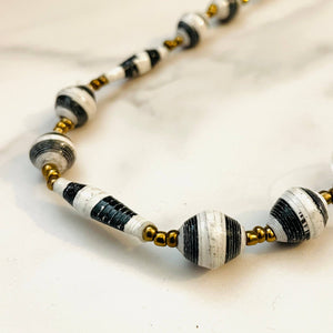 Kenyan Paper Bead Necklace | Black & White