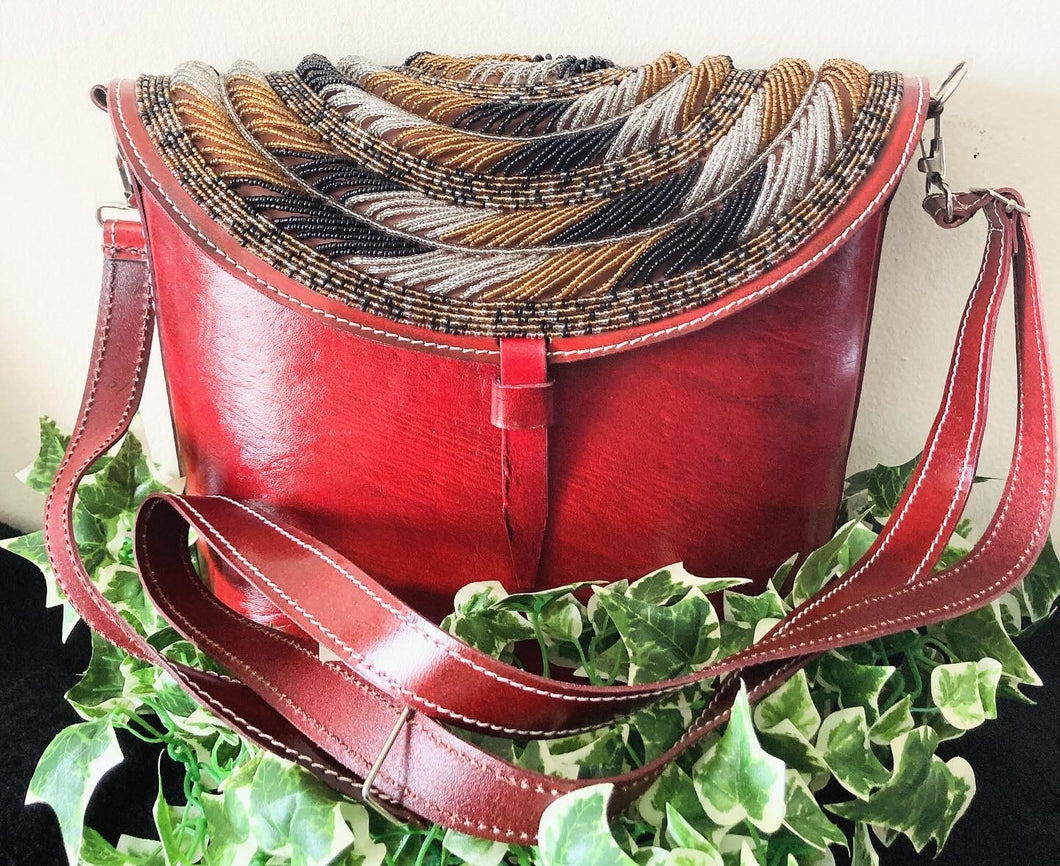 Bronze Maasai Leather Beaded Bag