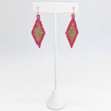 Load image into Gallery viewer, Coral &amp; Gold Seed Bead Diamond Shaped Earrings
