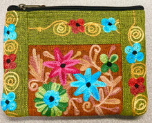 Load image into Gallery viewer, GREEN- Embroidered Floral 2-Zip Accessory Purse
