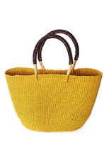 Load image into Gallery viewer, Sunny Yellow Tote Basket with Brown Leather Handles
