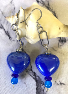 Blue Heart Beaded Earrings