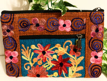 Load image into Gallery viewer, ORANGE- Embroidered Floral 2-Zip Accessory Purse

