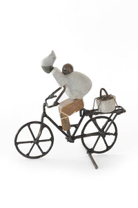 Zimbabwean Simple Life Stone & Metal Babywearing Bicycle Sculpture