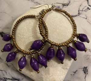 Purple Oyet Paper Beaded Hoops