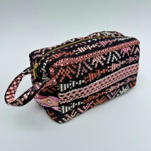 Load image into Gallery viewer, Handwoven &amp; Spill Proof Cosmetic Travel Bag- Pink &amp; Black

