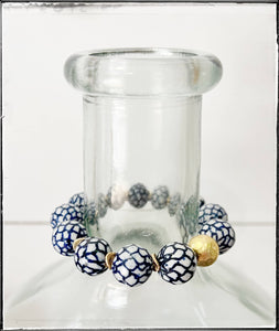 Blue Ceramic Chinoiserie Bracelet- 7”