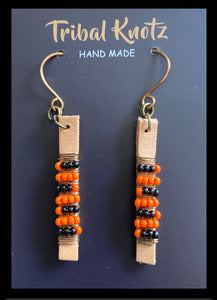 Leather Stick Earrings- Orange/Black