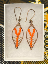 Load image into Gallery viewer, Orange Brass Leaf Earrings
