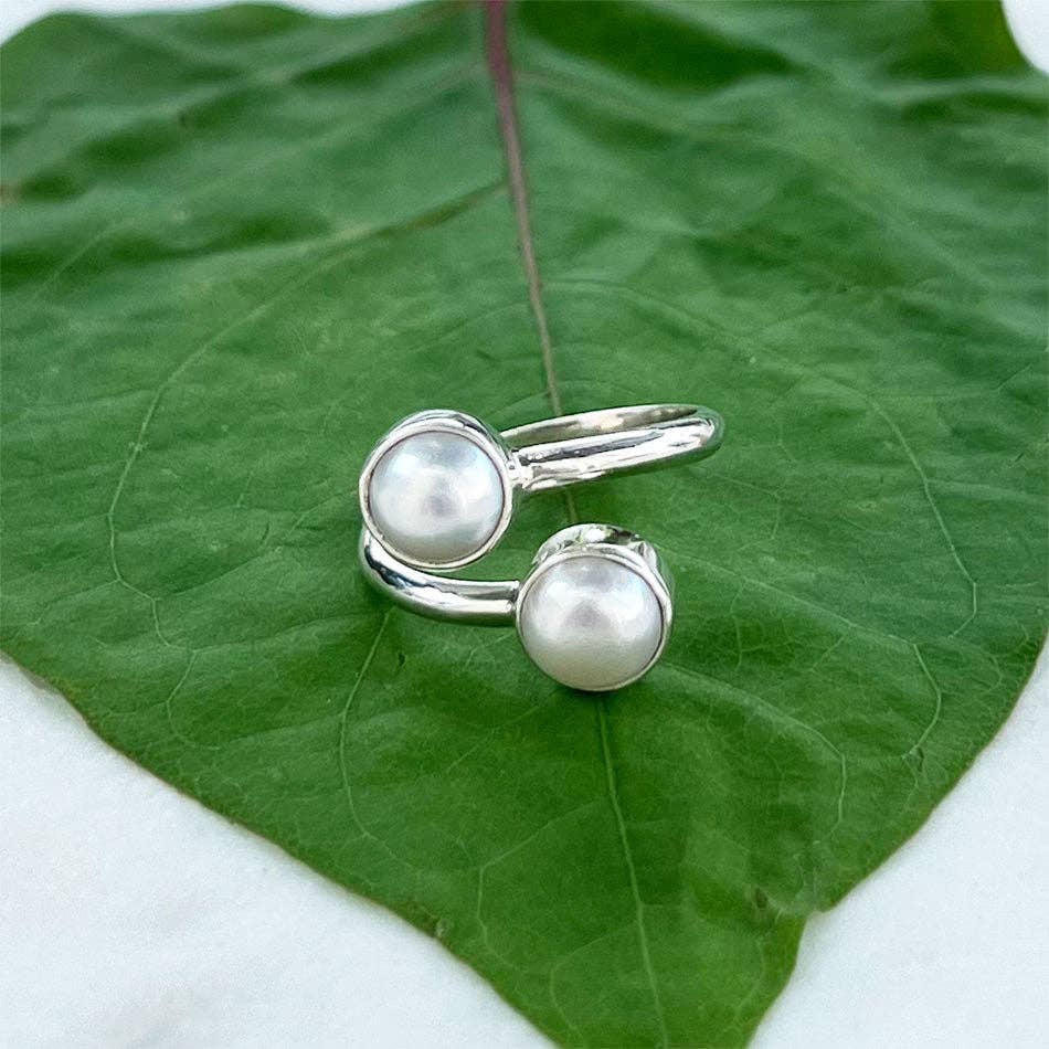 Pearls of Wisdom Adjustable Ring- Sterling Silver, Indonesia