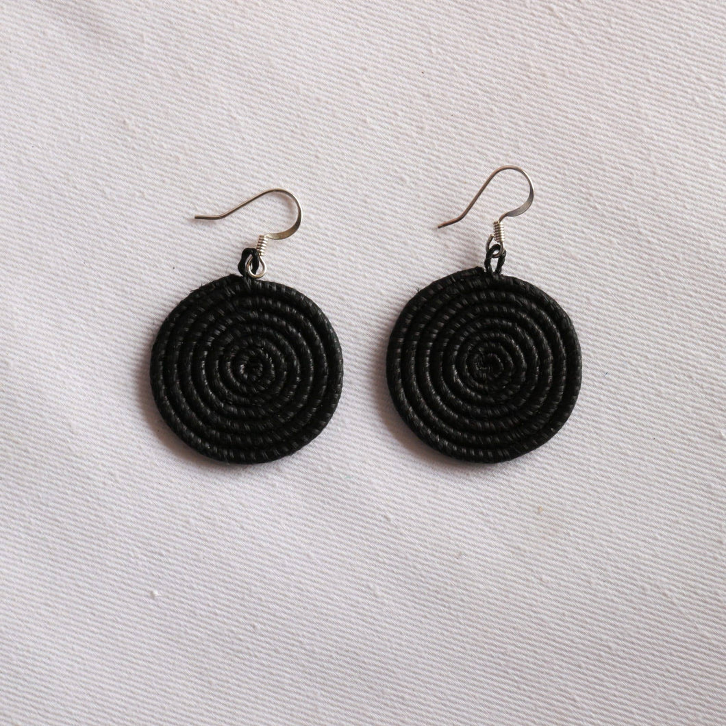 Woven Disc Earrings: Black / Small