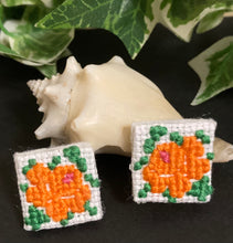 Load image into Gallery viewer, Embroidered Flower Earrings- ORANGE
