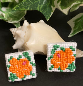 Embroidered Flower Earrings- ORANGE