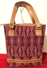 Load image into Gallery viewer, Pink &amp; Black Huipil Tote - Brown Leather
