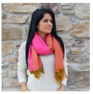 Mustard & Hot Pink Handwoven Shawl