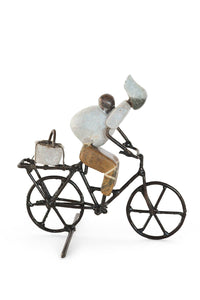 Zimbabwean Simple Life Stone & Metal Babywearing Bicycle Sculpture