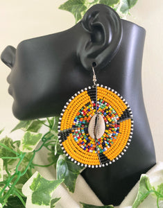 Maasai Beaded Earrings (Light Orange & Black)