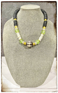 Short African Bone Bead Cylinder Pendant Necklace