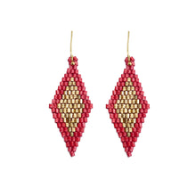 Load image into Gallery viewer, Coral &amp; Gold Seed Bead Diamond Shaped Earrings
