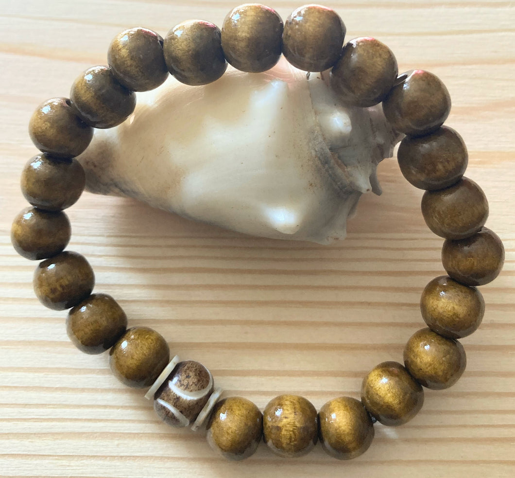 Light Brown Wood & Bone Beaded Bracelet