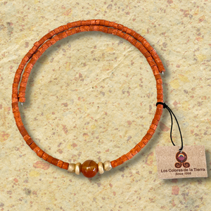 Beaded Choker Necklace with Centered Semi-Precious Stone - Orange/Carnelian Agate