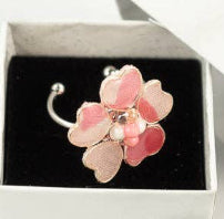 Pink Watercolor Textile Ring: Silver-Adjustable