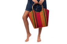 Load image into Gallery viewer, Watermelon Swirl Straw Bucket Bag with Bamboo Handles
