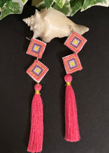 Load image into Gallery viewer, Pink Embroidered Fringe Earrings
