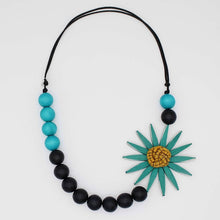 Load image into Gallery viewer, Chunky Teal Flower Statement Necklace
