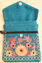 Load image into Gallery viewer, Turquoise Embroidered Floral 3-Pocket Shoulder Bag
