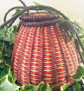 Burgundy Ghanaian Lidded Basket Purse
