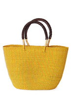 Load image into Gallery viewer, Sunny Yellow Tote Basket with Brown Leather Handles
