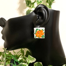 Load image into Gallery viewer, Embroidered Flower Earrings- ORANGE
