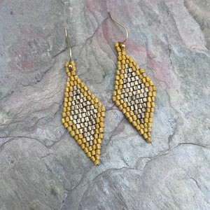 Mustard & Gold -Seed Bead Diamond Shaped Earrings