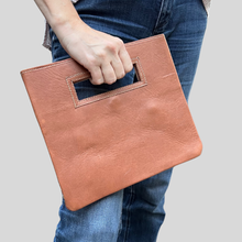 Load image into Gallery viewer, Huipil Clutch: Natural Brown Leather Back - C
