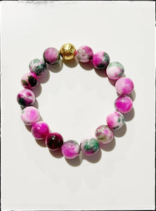 Watermelon Jade Beaded Stretch Bracelet: 7”