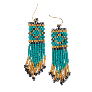 Seed Bead Tribal Fringe Earrings - Multiple Color Styles: Turquoise Tribal