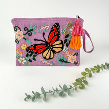 Load image into Gallery viewer, Pink Mariposa Hand Embroidered Tablet Pouch
