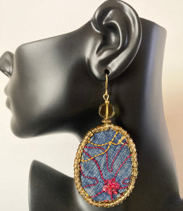 Denim Embroidered Earrings